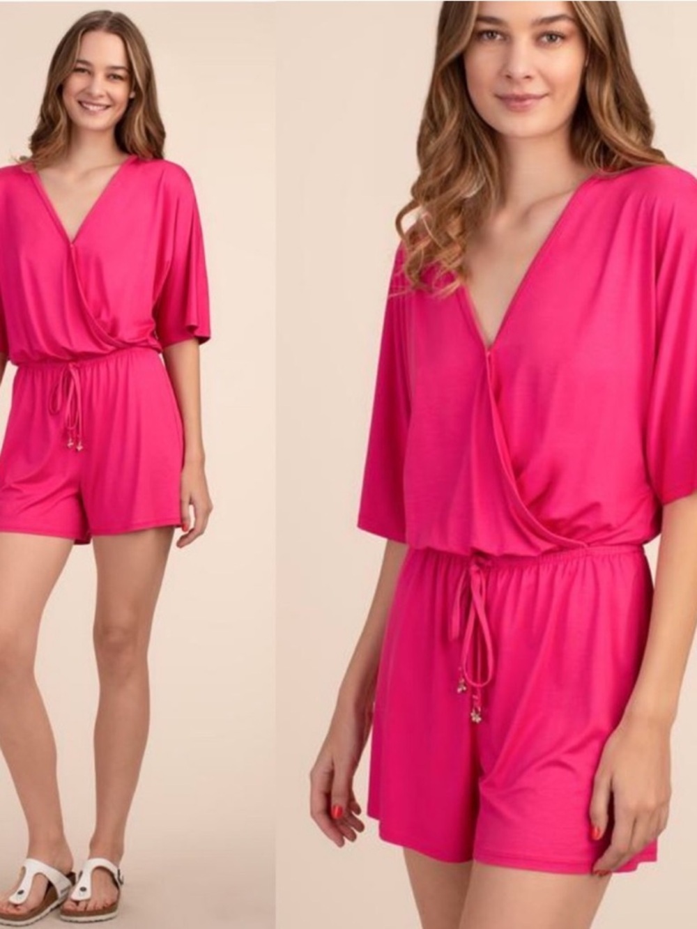 Trina Turks Tori Drawstring Waist Pink Romper with Drawstring NWT Size S